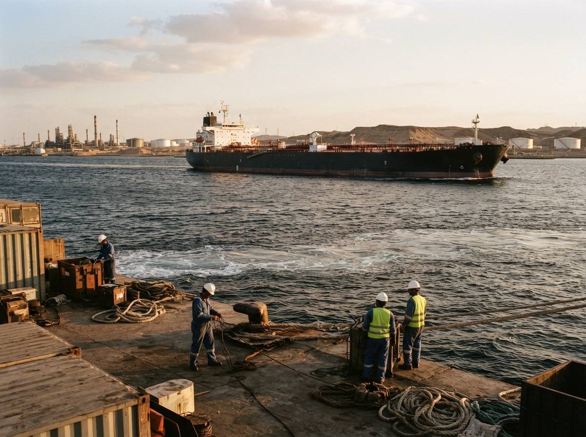 A crude tanker passes the Red Sea coast near Yanbu.